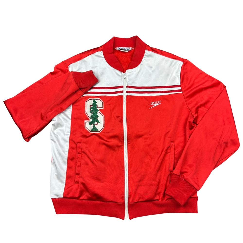 Vintage Speedo Stanford University Track Jacket Red White Mens Large Made in USA